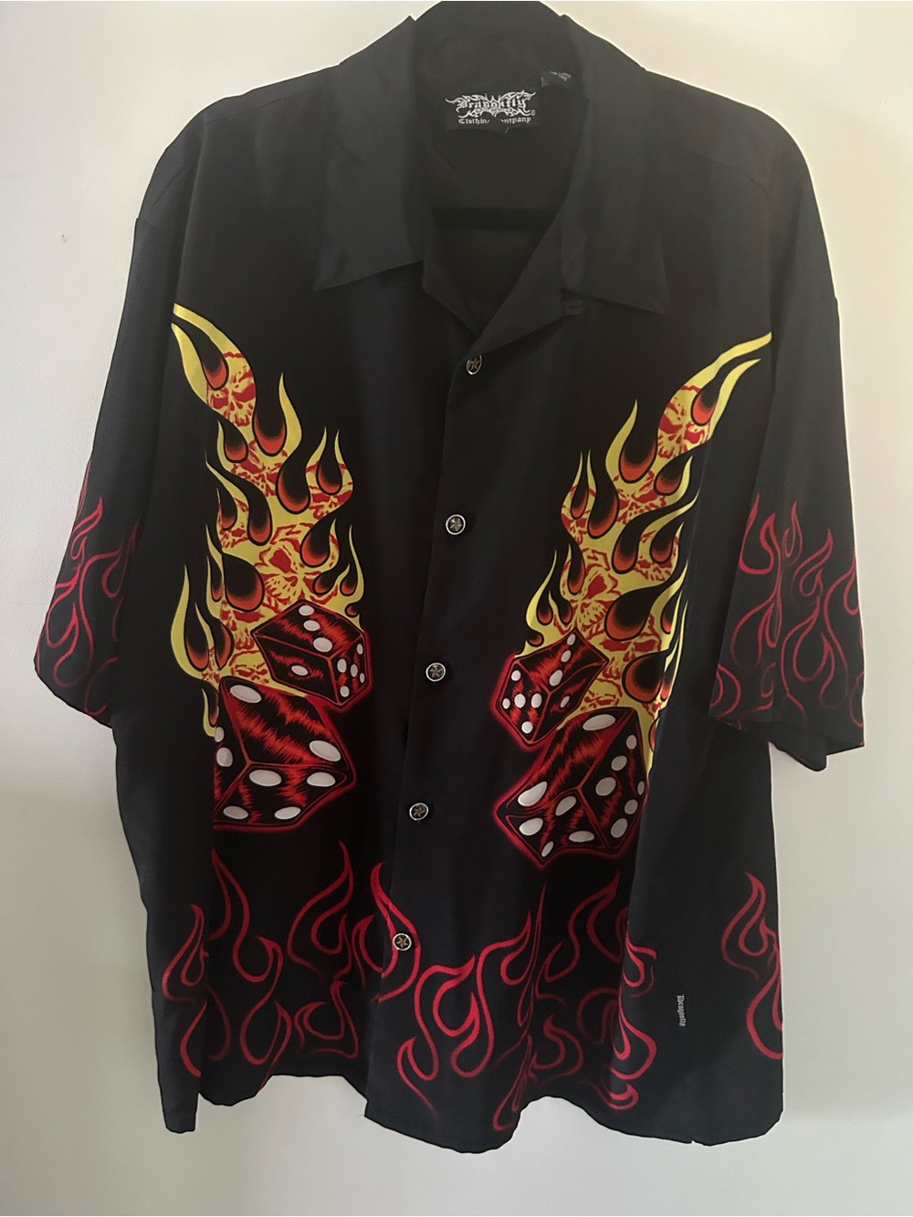 Dragonfly vintage Men'sShort-Sleeve Button-Up Shirt with Flame & Dice Print xxl